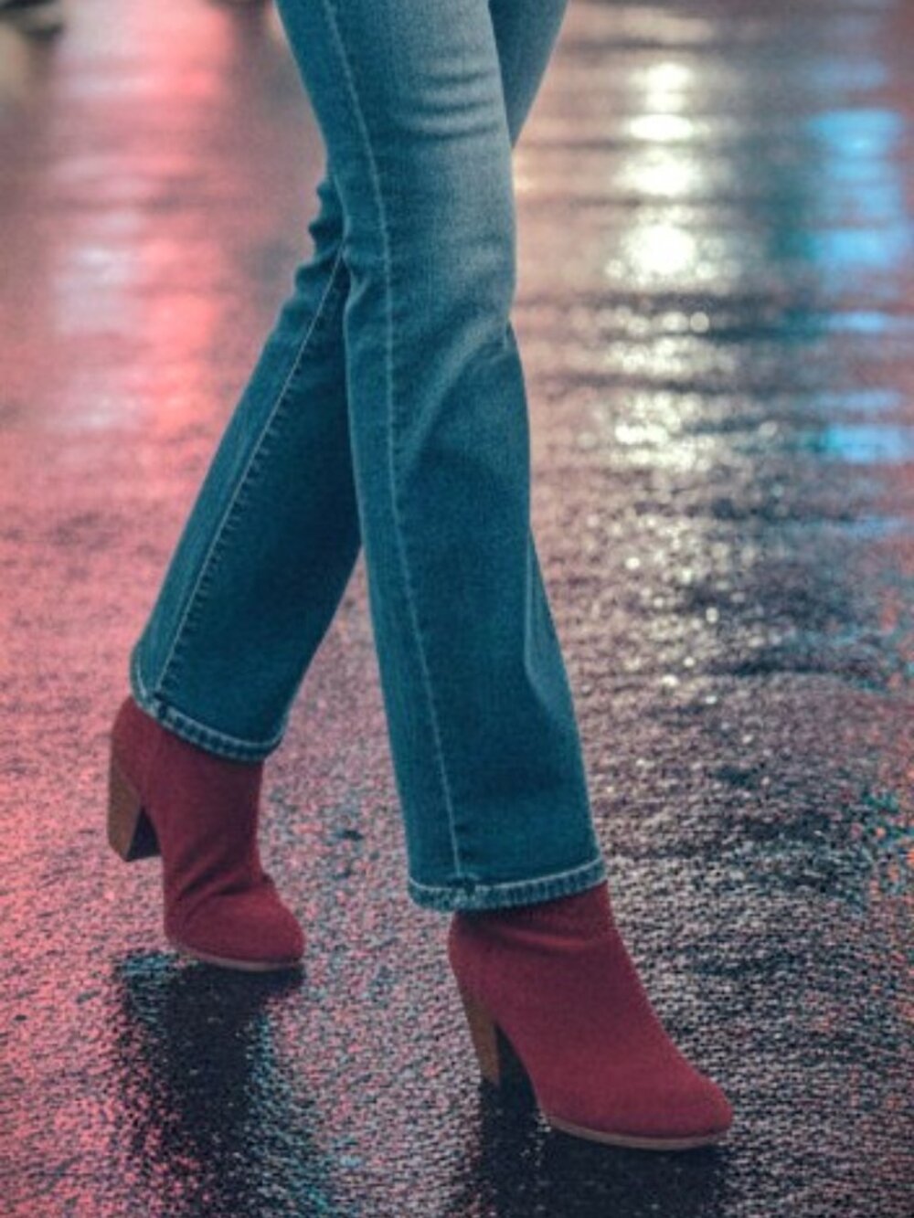 Violet & Red Lazer Cut Topline Bootie